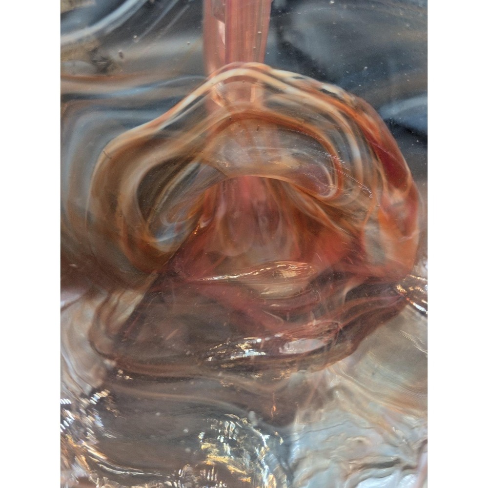 Vtg. large Sooner Art Hand Blown Glass Lotus Cornucopia Orange Vase - Picture 6 of 10